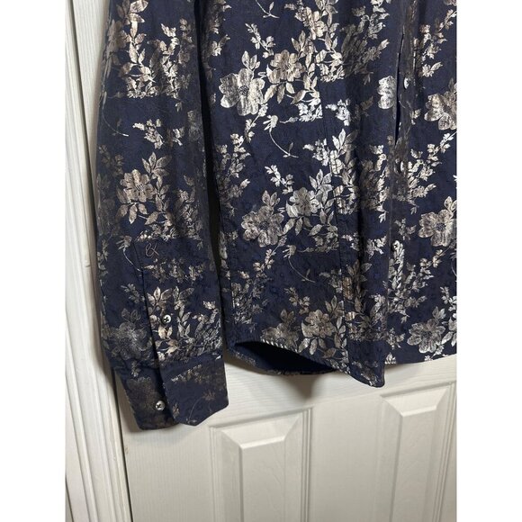 Eight X Jacquard Gold Floral Foil Button Down Shirt, Size Small - Picture 4 of 11